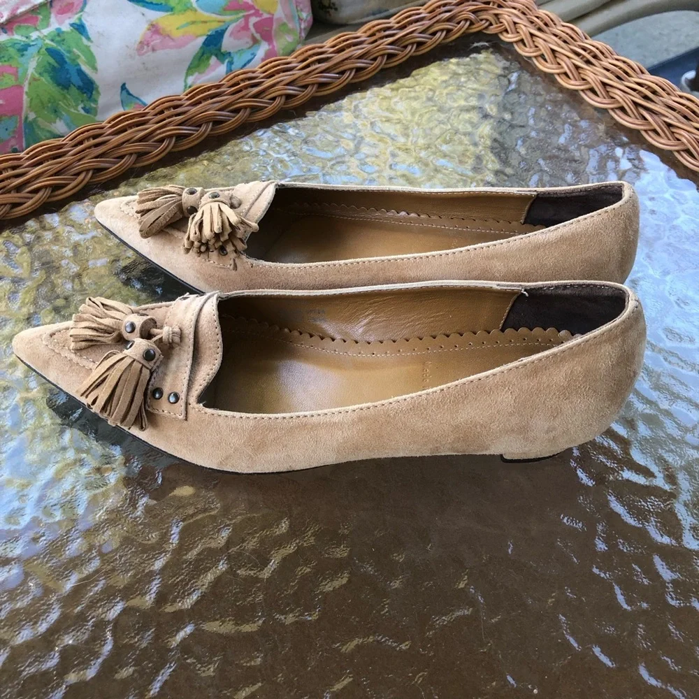 J Crew Collection Italian Suede Leather Tassel Loafer Low Heel, Pump Women’s 6.5